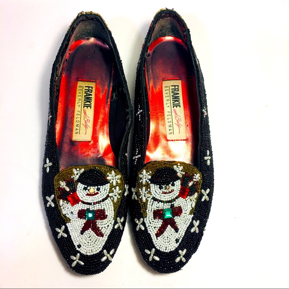 Vintage Frankie & Baby Beverly Feldman Beaded Snowman Christmas Ugly Flats